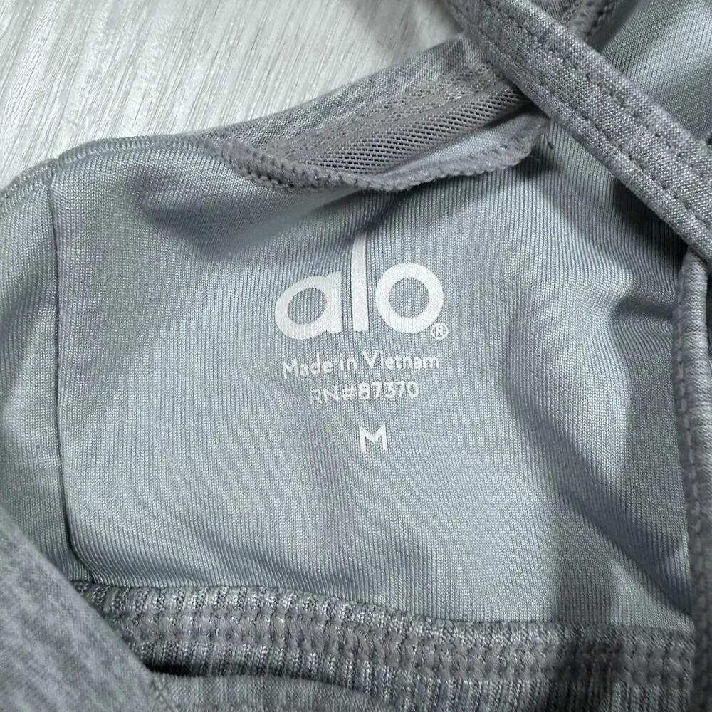 Alo Yoga Lavish Sports Bra Black Women's Medium Running Pilates Workout Gray